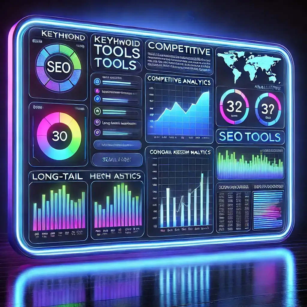 A modern interface displaying comprehensive SEO analysis, including keyword rankings and competitor research with SEMrush.