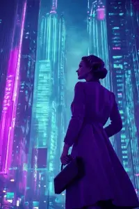 A woman from the 1940's arriving to a futuristic city